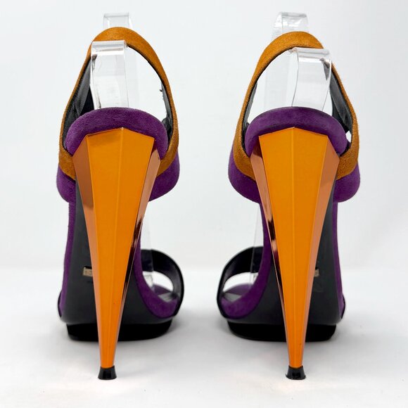 Gucci Liberty Heels Black Purple Gold Sandals EU 40 US 9.5- 10 Runway Shoes - Picture 5 of 10